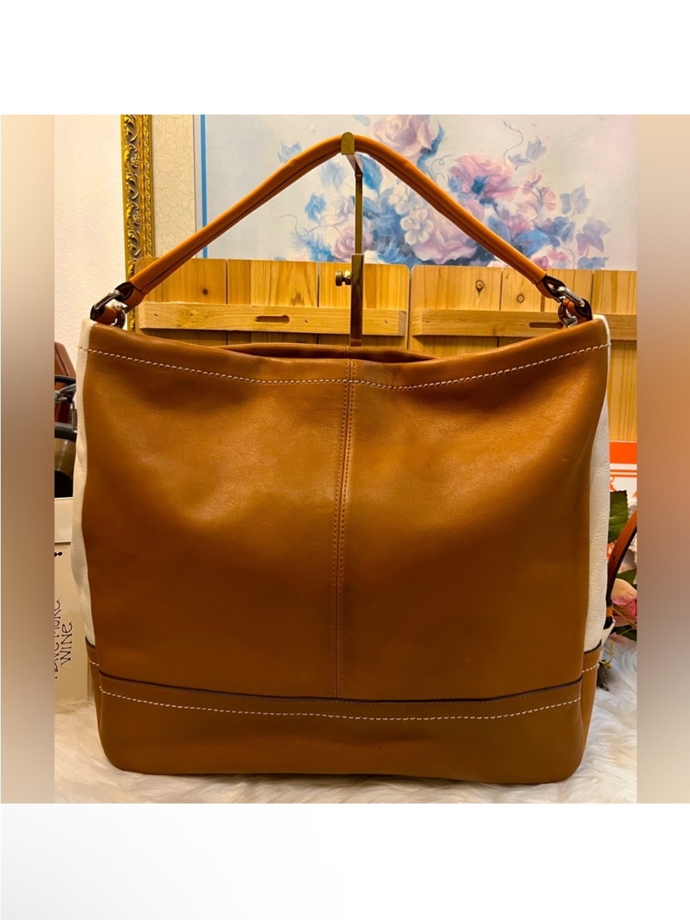 Coach Park Colorblock LeatherHobo Crossbody Tote F24369 Tan Orange EUC - Picture 3 of 11